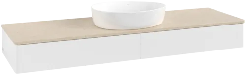 Obrázek VILLEROY BOCH Antao Vanity unit, with lighting, 2 pull-out compartments, 1600 x 190 x 500 mm, Front without structure, White Matt Lacquer / Botticino #L14013MT