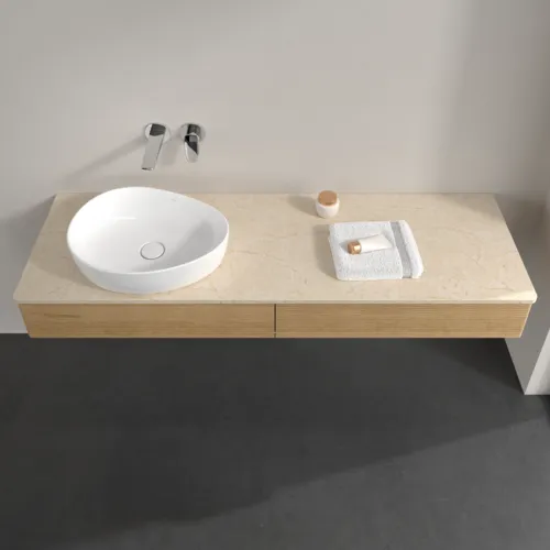 Bild von VILLEROY BOCH Antao Waschbeckenunterschrank, mit Beleuchtung, 2 Auszüge, 1600 x 190 x 500 mm, Front mit Struktur, Honey Oak / Botticino #L15113HN