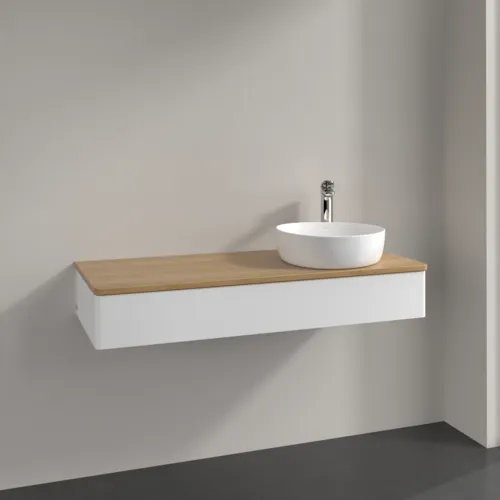 Bild von VILLEROY BOCH Antao Waschbeckenunterschrank, mit Beleuchtung, 1 Auszug, 1200 x 190 x 500 mm, Front ohne Struktur, White Matt Lacquer / Honey Oak #L12051MT