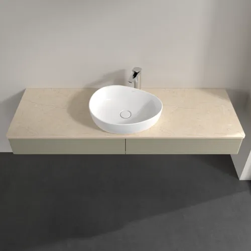 Bild von VILLEROY BOCH Antao Waschbeckenunterschrank, mit Beleuchtung, 2 Auszüge, 1600 x 190 x 500 mm, Front mit Struktur, Stone Grey Matt Lacquer / Botticino #L14153HK