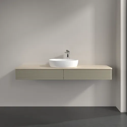 Bild von VILLEROY BOCH Antao Waschbeckenunterschrank, mit Beleuchtung, 2 Auszüge, 1600 x 190 x 500 mm, Front mit Struktur, Stone Grey Matt Lacquer / Botticino #L14153HK