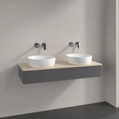 Bild von VILLEROY BOCH Antao Waschbeckenunterschrank, mit Beleuchtung, 1 Auszug, 1200 x 190 x 500 mm, Front ohne Struktur, Anthracite Matt Lacquer / Botticino #L13013GK