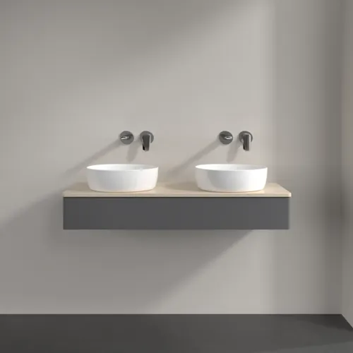 Bild von VILLEROY BOCH Antao Waschbeckenunterschrank, mit Beleuchtung, 1 Auszug, 1200 x 190 x 500 mm, Front ohne Struktur, Anthracite Matt Lacquer / Botticino #L13013GK