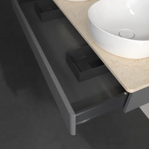Bild von VILLEROY BOCH Antao Waschbeckenunterschrank, mit Beleuchtung, 1 Auszug, 1200 x 190 x 500 mm, Front ohne Struktur, Anthracite Matt Lacquer / Botticino #L13013GK