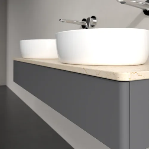 Bild von VILLEROY BOCH Antao Waschbeckenunterschrank, mit Beleuchtung, 1 Auszug, 1200 x 190 x 500 mm, Front ohne Struktur, Anthracite Matt Lacquer / Botticino #L13013GK
