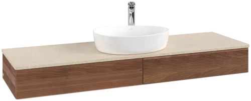 Obrázek VILLEROY BOCH Antao Vanity unit, with lighting, 2 pull-out compartments, 1600 x 190 x 500 mm, Front with grain texture, Warm Walnut / Botticino #L14153HM