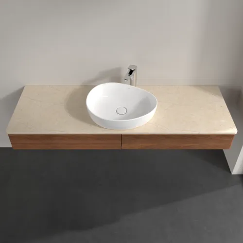 Bild von VILLEROY BOCH Antao Waschbeckenunterschrank, mit Beleuchtung, 2 Auszüge, 1600 x 190 x 500 mm, Front mit Struktur, Warm Walnut / Botticino #L14153HM