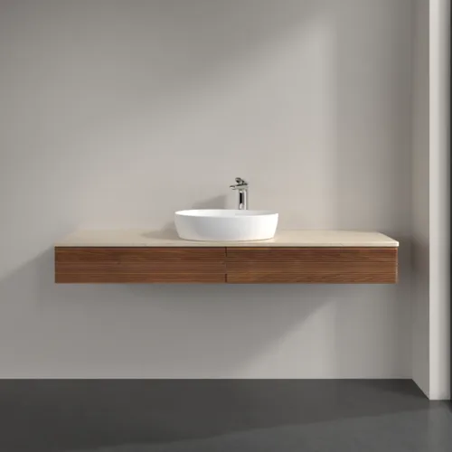 Bild von VILLEROY BOCH Antao Waschbeckenunterschrank, mit Beleuchtung, 2 Auszüge, 1600 x 190 x 500 mm, Front mit Struktur, Warm Walnut / Botticino #L14153HM