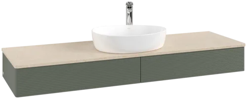 Obrázek VILLEROY BOCH Antao Vanity unit, with lighting, 2 pull-out compartments, 1600 x 190 x 500 mm, Front with grain texture, Leaf Green Matt Lacquer / Botticino #L14153HL