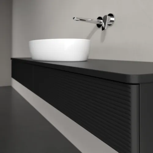 Bild von VILLEROY BOCH Antao Waschbeckenunterschrank, mit Beleuchtung, 2 Auszüge, 1600 x 190 x 500 mm, Front mit Struktur, Black Matt Lacquer / Black Matt Lacquer #L14110PD