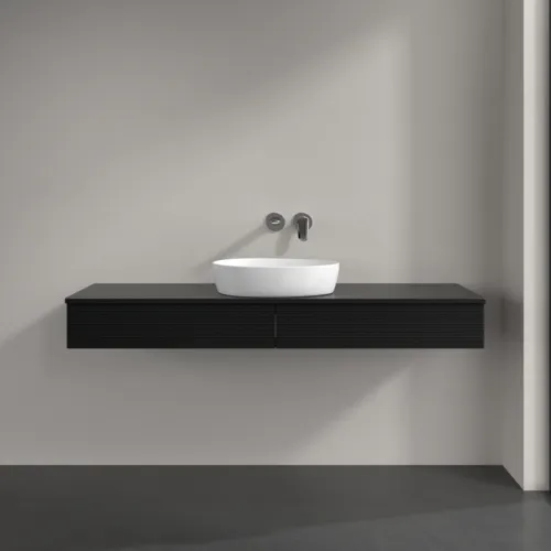 Bild von VILLEROY BOCH Antao Waschbeckenunterschrank, mit Beleuchtung, 2 Auszüge, 1600 x 190 x 500 mm, Front mit Struktur, Black Matt Lacquer / Black Matt Lacquer #L14110PD