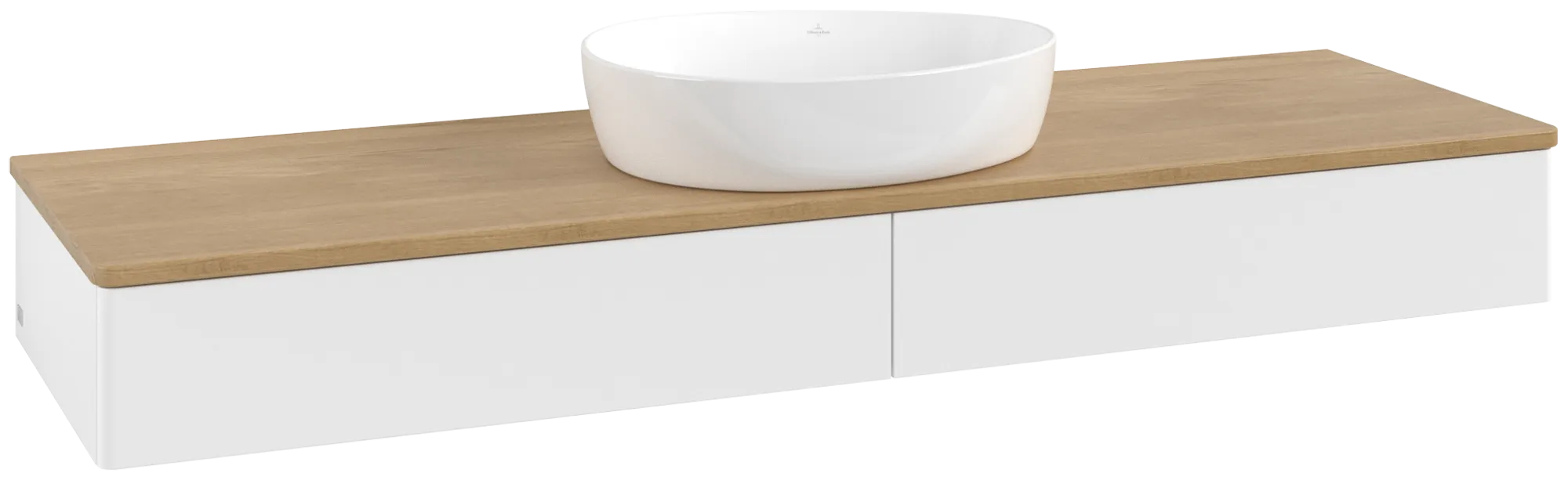 Obrázek VILLEROY BOCH Antao Vanity unit, with lighting, 2 pull-out compartments, 1600 x 190 x 500 mm, Front without structure, White Matt Lacquer / Honey Oak #L14011MT