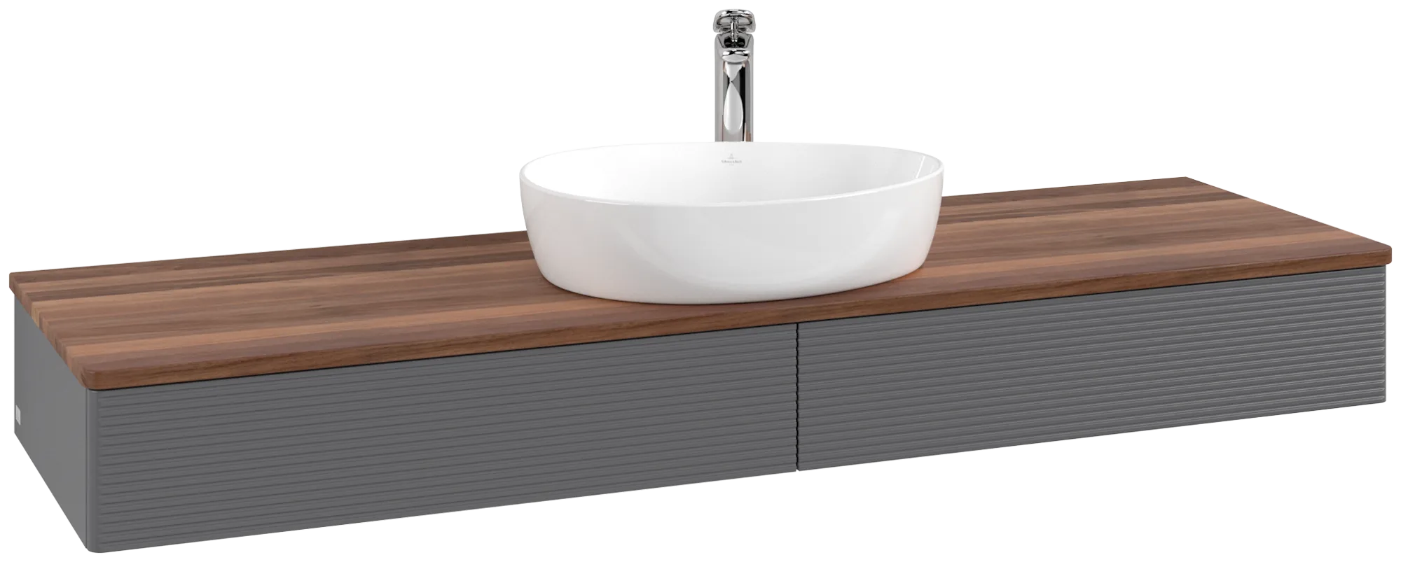 Obrázek VILLEROY BOCH Antao Vanity unit, with lighting, 2 pull-out compartments, 1600 x 190 x 500 mm, Front with grain texture, Anthracite Matt Lacquer / Warm Walnut #L14152GK