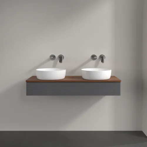 Bild von VILLEROY BOCH Antao Waschbeckenunterschrank, mit Beleuchtung, 1 Auszug, 1200 x 190 x 500 mm, Front mit Struktur, Anthracite Matt Lacquer / Warm Walnut #L13112GK