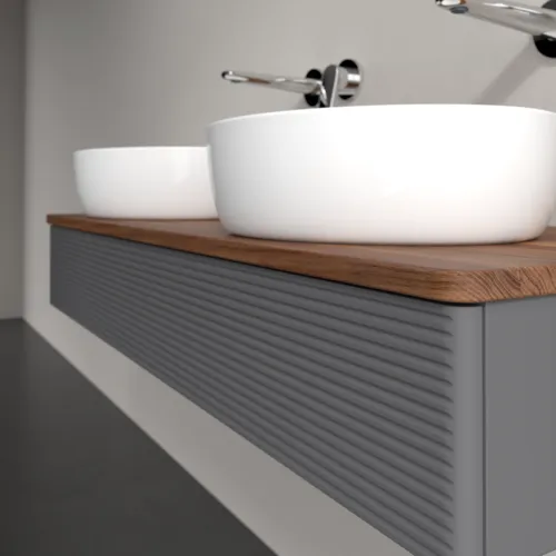 Bild von VILLEROY BOCH Antao Waschbeckenunterschrank, mit Beleuchtung, 1 Auszug, 1200 x 190 x 500 mm, Front mit Struktur, Anthracite Matt Lacquer / Warm Walnut #L13112GK