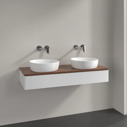 Bild von VILLEROY BOCH Antao Waschbeckenunterschrank, mit Beleuchtung, 1 Auszug, 1200 x 190 x 500 mm, Front mit Struktur, Glossy White Lacquer / Warm Walnut #L13112GF
