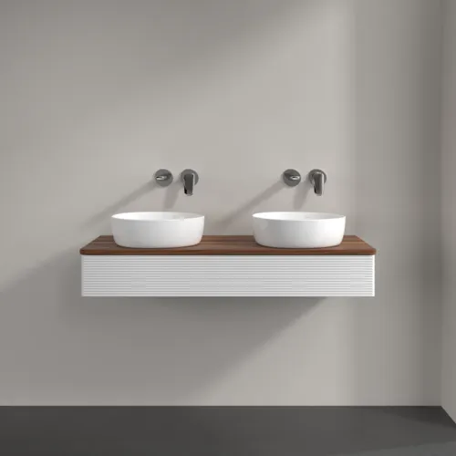 Bild von VILLEROY BOCH Antao Waschbeckenunterschrank, mit Beleuchtung, 1 Auszug, 1200 x 190 x 500 mm, Front mit Struktur, Glossy White Lacquer / Warm Walnut #L13112GF