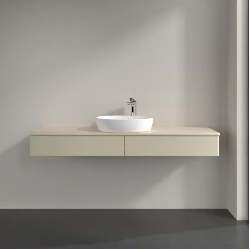 Bild von VILLEROY BOCH Antao Waschbeckenunterschrank, mit Beleuchtung, 2 Auszüge, 1600 x 190 x 500 mm, Front ohne Struktur, Silk Grey Matt Lacquer / Botticino #L14053HJ