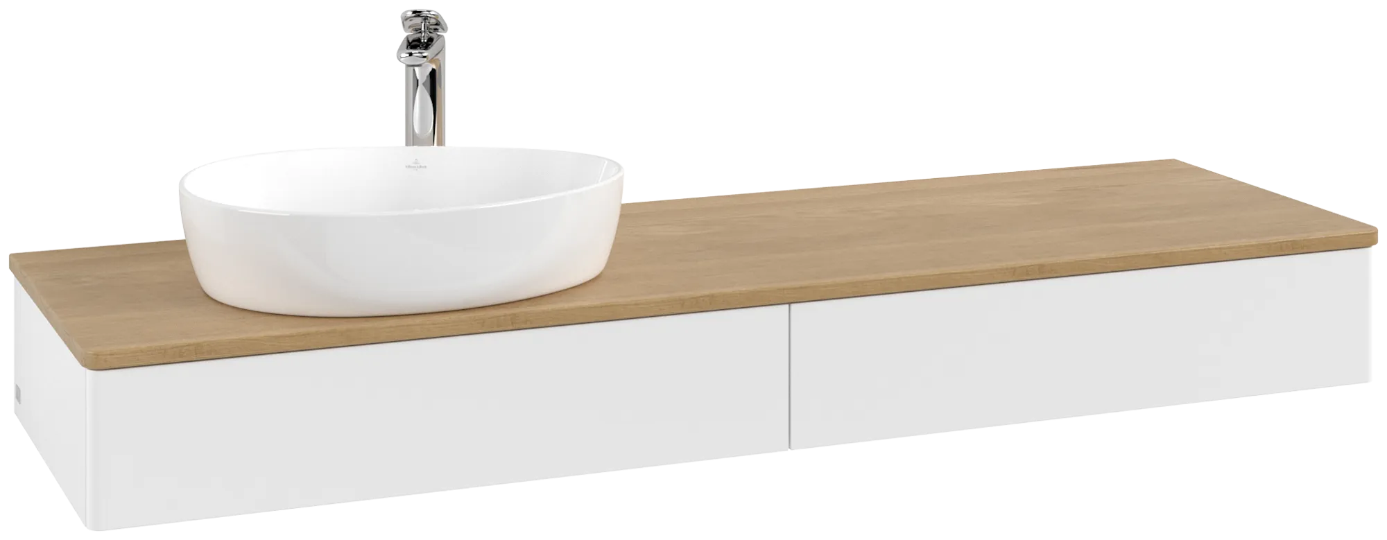 Obrázek VILLEROY BOCH Antao Vanity unit, with lighting, 2 pull-out compartments, 1600 x 190 x 500 mm, Front without structure, White Matt Lacquer / Honey Oak #L15051MT