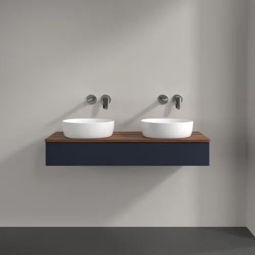 Bild von VILLEROY BOCH Antao Waschbeckenunterschrank, mit Beleuchtung, 1 Auszug, 1200 x 190 x 500 mm, Front ohne Struktur, Midnight Blue Matt Lacquer / Warm Walnut #L13012HG