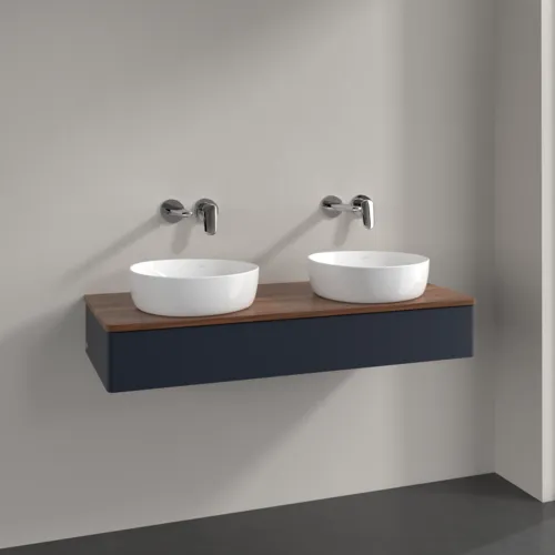 Bild von VILLEROY BOCH Antao Waschbeckenunterschrank, mit Beleuchtung, 1 Auszug, 1200 x 190 x 500 mm, Front ohne Struktur, Midnight Blue Matt Lacquer / Warm Walnut #L13012HG