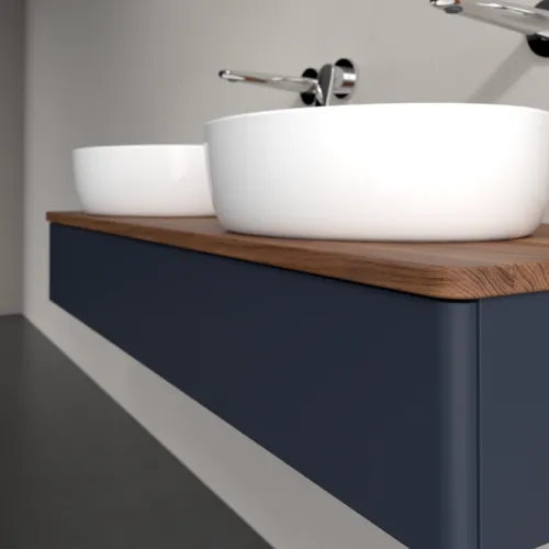 Bild von VILLEROY BOCH Antao Waschbeckenunterschrank, mit Beleuchtung, 1 Auszug, 1200 x 190 x 500 mm, Front ohne Struktur, Midnight Blue Matt Lacquer / Warm Walnut #L13012HG