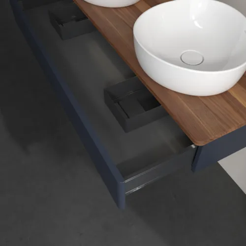 Bild von VILLEROY BOCH Antao Waschbeckenunterschrank, mit Beleuchtung, 1 Auszug, 1200 x 190 x 500 mm, Front ohne Struktur, Midnight Blue Matt Lacquer / Warm Walnut #L13012HG