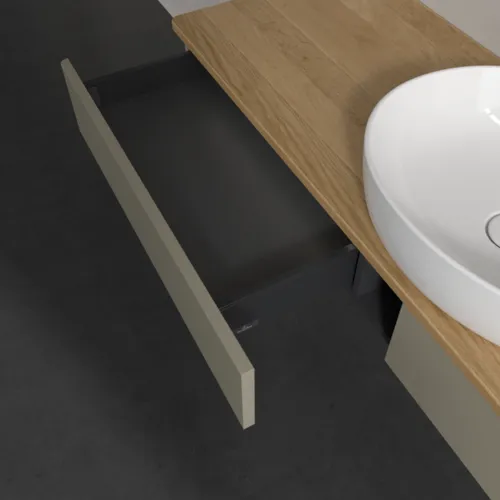 Bild von VILLEROY BOCH Antao Waschbeckenunterschrank, mit Beleuchtung, 2 Auszüge, 1600 x 190 x 500 mm, Front ohne Struktur, Stone Grey Matt Lacquer / Honey Oak #L14051HK