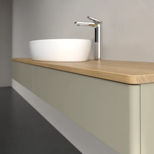 Bild von VILLEROY BOCH Antao Waschbeckenunterschrank, mit Beleuchtung, 2 Auszüge, 1600 x 190 x 500 mm, Front ohne Struktur, Stone Grey Matt Lacquer / Honey Oak #L14051HK