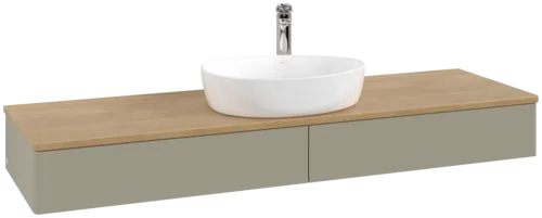 Obrázek VILLEROY BOCH Antao Vanity unit, with lighting, 2 pull-out compartments, 1600 x 190 x 500 mm, Front without structure, Stone Grey Matt Lacquer / Honey Oak #L14051HK