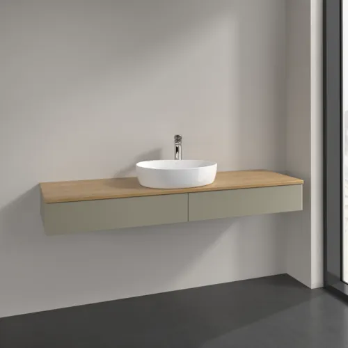 Bild von VILLEROY BOCH Antao Waschbeckenunterschrank, mit Beleuchtung, 2 Auszüge, 1600 x 190 x 500 mm, Front ohne Struktur, Stone Grey Matt Lacquer / Honey Oak #L14051HK