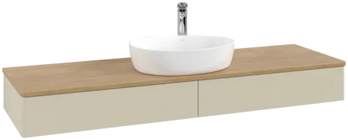 Picture of VILLEROY BOCH Antao Vanity unit, with lighting, 2 pull-out compartments, 1600 x 190 x 500 mm, Front without structure, Silk Grey Matt Lacquer / Honey Oak #L14051HJ