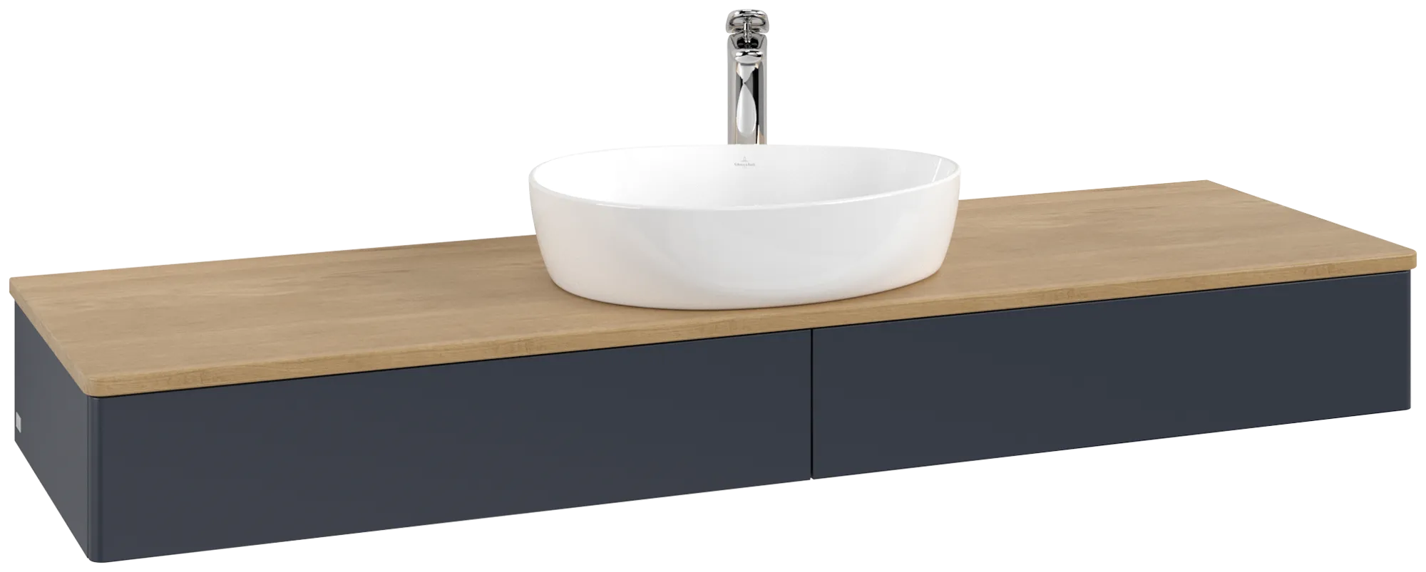 Picture of VILLEROY BOCH Antao Vanity unit, with lighting, 2 pull-out compartments, 1600 x 190 x 500 mm, Front without structure, Midnight Blue Matt Lacquer / Honey Oak #L14051HG