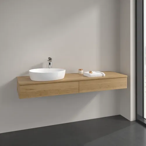 Bild von VILLEROY BOCH Antao Waschbeckenunterschrank, mit Beleuchtung, 2 Auszüge, 1600 x 190 x 500 mm, Front ohne Struktur, Honey Oak / Honey Oak #L15051HN