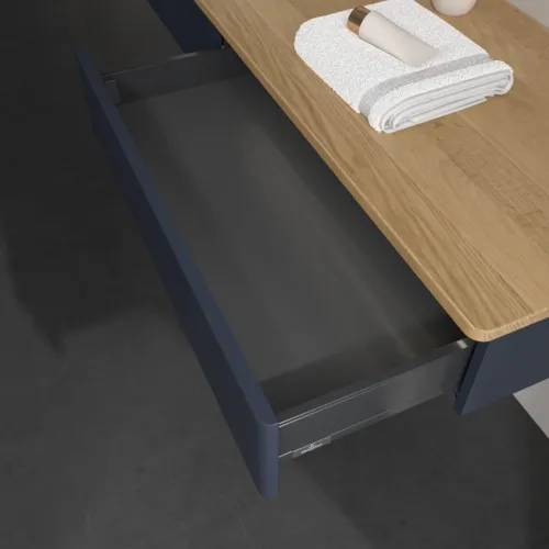 Bild von VILLEROY BOCH Antao Waschbeckenunterschrank, mit Beleuchtung, 2 Auszüge, 1600 x 190 x 500 mm, Front ohne Struktur, Midnight Blue Matt Lacquer / Honey Oak #L15051HG