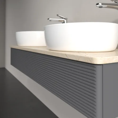 Bild von VILLEROY BOCH Antao Waschbeckenunterschrank, mit Beleuchtung, 1 Auszug, 1200 x 190 x 500 mm, Front mit Struktur, Anthracite Matt Lacquer / Botticino #L13153GK
