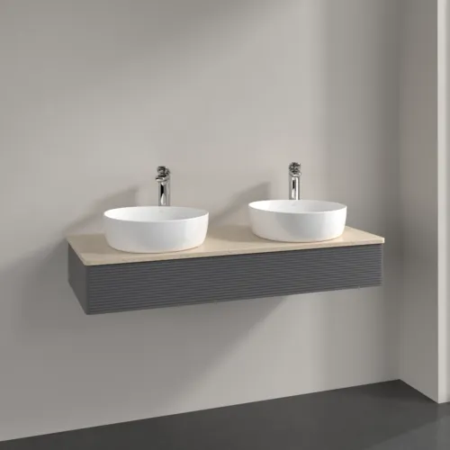 Bild von VILLEROY BOCH Antao Waschbeckenunterschrank, mit Beleuchtung, 1 Auszug, 1200 x 190 x 500 mm, Front mit Struktur, Anthracite Matt Lacquer / Botticino #L13153GK