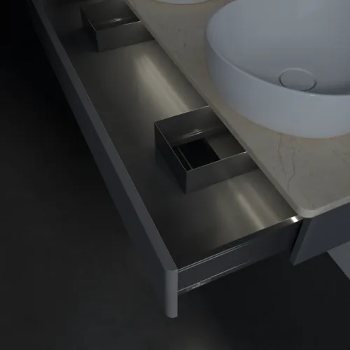 Bild von VILLEROY BOCH Antao Waschbeckenunterschrank, mit Beleuchtung, 1 Auszug, 1200 x 190 x 500 mm, Front mit Struktur, Anthracite Matt Lacquer / Botticino #L13153GK