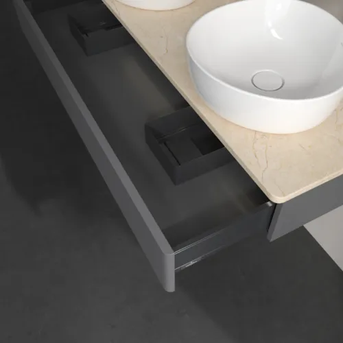 Bild von VILLEROY BOCH Antao Waschbeckenunterschrank, mit Beleuchtung, 1 Auszug, 1200 x 190 x 500 mm, Front mit Struktur, Anthracite Matt Lacquer / Botticino #L13153GK