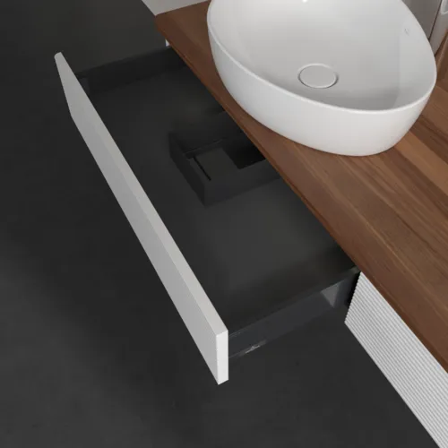 Bild von VILLEROY BOCH Antao Waschbeckenunterschrank, mit Beleuchtung, 2 Auszüge, 1600 x 190 x 500 mm, Front mit Struktur, White Matt Lacquer / Warm Walnut #L15152MT
