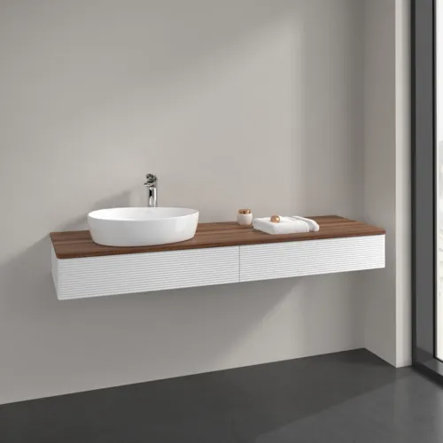 Bild von VILLEROY BOCH Antao Waschbeckenunterschrank, mit Beleuchtung, 2 Auszüge, 1600 x 190 x 500 mm, Front mit Struktur, White Matt Lacquer / Warm Walnut #L15152MT