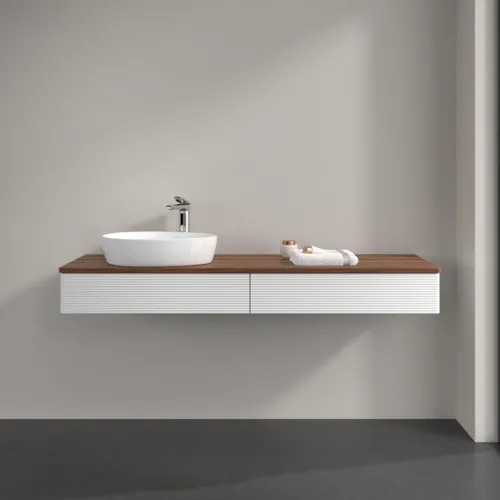 Bild von VILLEROY BOCH Antao Waschbeckenunterschrank, mit Beleuchtung, 2 Auszüge, 1600 x 190 x 500 mm, Front mit Struktur, White Matt Lacquer / Warm Walnut #L15152MT