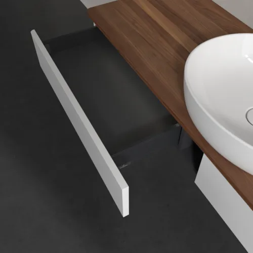Bild von VILLEROY BOCH Antao Waschbeckenunterschrank, mit Beleuchtung, 2 Auszüge, 1600 x 190 x 500 mm, Front ohne Struktur, White Matt Lacquer / Warm Walnut #L14052MT