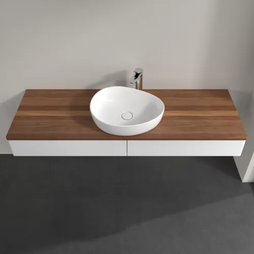 Bild von VILLEROY BOCH Antao Waschbeckenunterschrank, mit Beleuchtung, 2 Auszüge, 1600 x 190 x 500 mm, Front ohne Struktur, White Matt Lacquer / Warm Walnut #L14052MT