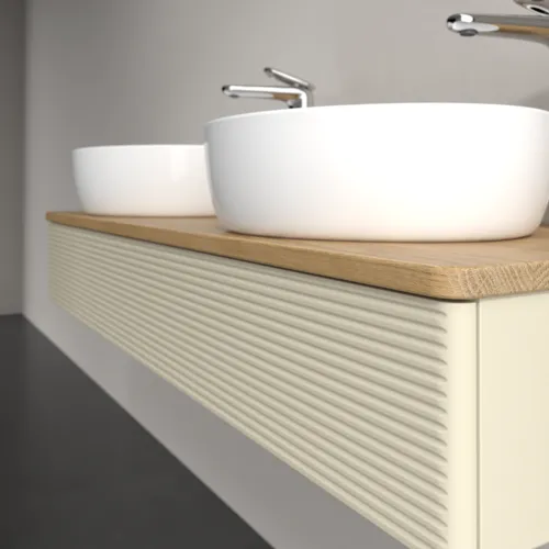 Bild von VILLEROY BOCH Antao Waschbeckenunterschrank, mit Beleuchtung, 1 Auszug, 1200 x 190 x 500 mm, Front mit Struktur, Silk Grey Matt Lacquer / Honey Oak #L13151HJ