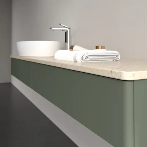 VILLEROY BOCH Antao Waschbeckenunterschrank, mit Beleuchtung, 2 Auszüge, 1600 x 190 x 500 mm, Front ohne Struktur, Leaf Green Matt Lacquer / Botticino #L15053HL, Bild 5