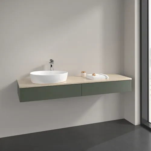 VILLEROY BOCH Antao Waschbeckenunterschrank, mit Beleuchtung, 2 Auszüge, 1600 x 190 x 500 mm, Front ohne Struktur, Leaf Green Matt Lacquer / Botticino #L15053HL, Bild 2