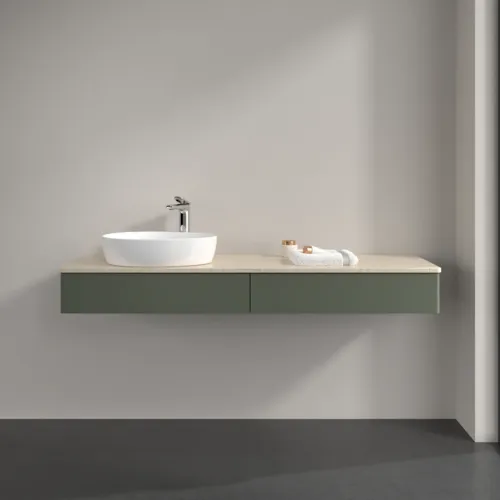 VILLEROY BOCH Antao Waschbeckenunterschrank, mit Beleuchtung, 2 Auszüge, 1600 x 190 x 500 mm, Front ohne Struktur, Leaf Green Matt Lacquer / Botticino #L15053HL, Bild 3