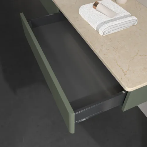 VILLEROY BOCH Antao Waschbeckenunterschrank, mit Beleuchtung, 2 Auszüge, 1600 x 190 x 500 mm, Front ohne Struktur, Leaf Green Matt Lacquer / Botticino #L15053HL, Bild 7