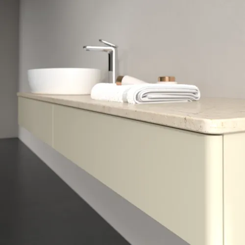 Bild von VILLEROY BOCH Antao Waschbeckenunterschrank, mit Beleuchtung, 2 Auszüge, 1600 x 190 x 500 mm, Front ohne Struktur, Silk Grey Matt Lacquer / Botticino #L15053HJ